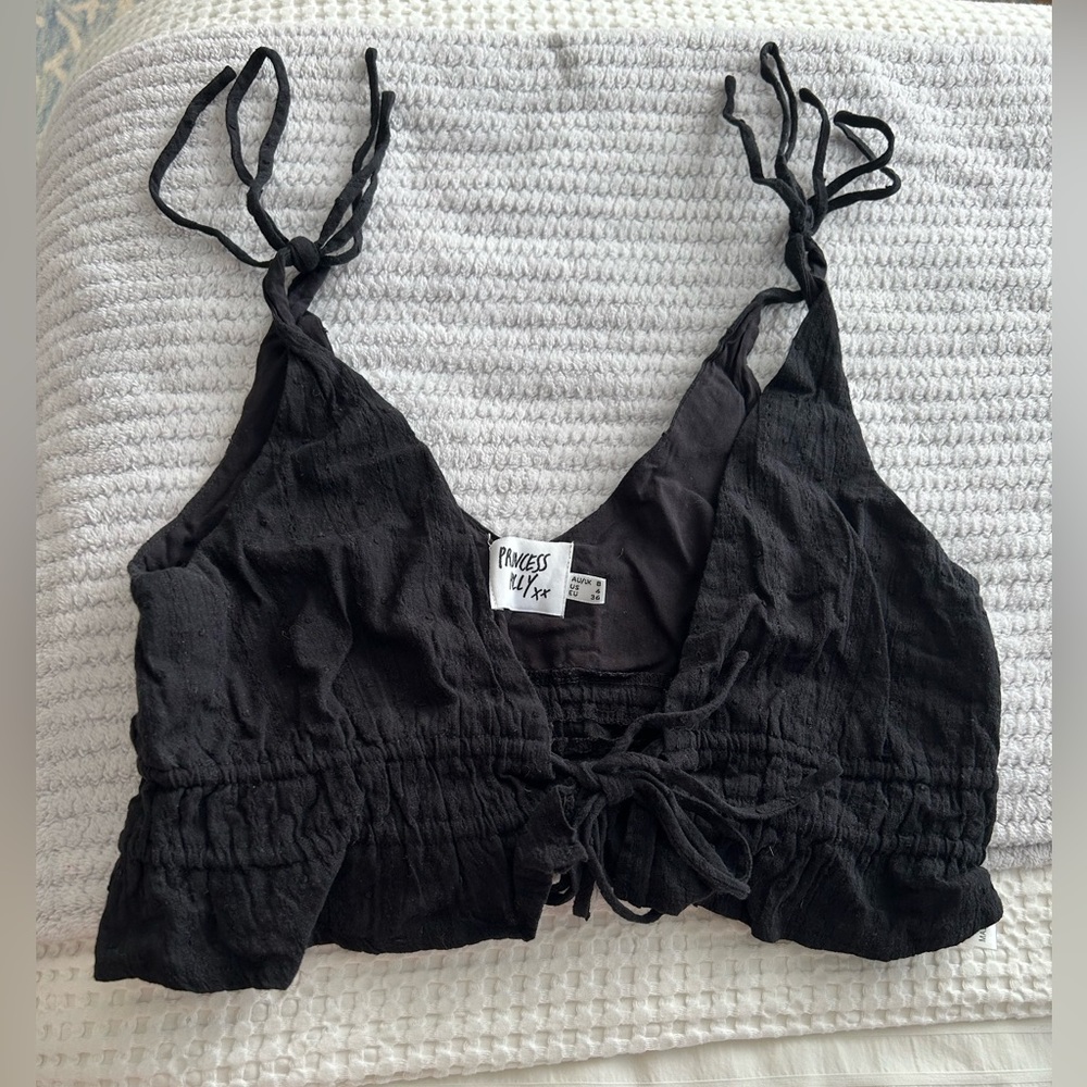 Princess Polly Black Tie-Front Cropped Camisole